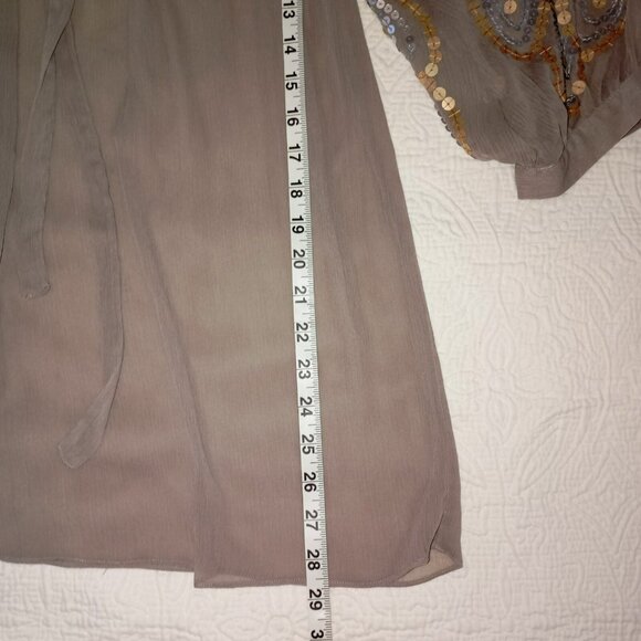 INC Womens Sequin-Embellished Blouse Size 4 Taupe  3/4 Sleeve Bohemia Boho - Picture 7 of 11